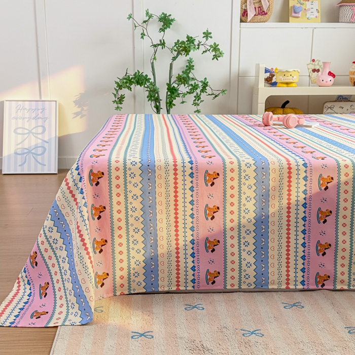 91家纺网 家纺一手货源 找家纺 （总）爱彼家纺 2026夏季热门新款费尔岛小马风格原棉老粗布床单席子凉席三件套-费尔岛风格