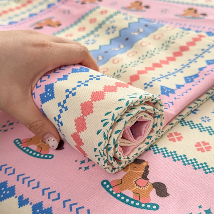 91家纺网 家纺一手货源 找家纺 （总）爱彼家纺 2026夏季热门新款费尔岛小马风格原棉老粗布床单席子凉席三件套-费尔岛风格