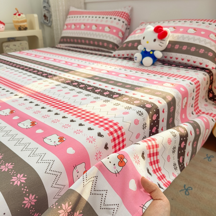 91家纺网 家纺一手货源 找家纺 爱彼家纺 2026夏季热门新款费尔岛小马风格原棉老粗布床单席子凉席三件套-费尔岛风格 甜梦kitt