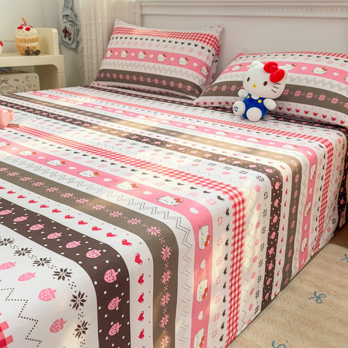 91家纺网 家纺一手货源 找家纺 爱彼家纺 2026夏季热门新款费尔岛小马风格原棉老粗布床单席子凉席三件套-费尔岛风格 甜梦kitt