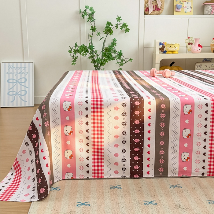 91家纺网 家纺一手货源 找家纺 爱彼家纺 2026夏季热门新款费尔岛小马风格原棉老粗布床单席子凉席三件套-费尔岛风格 甜梦kitt