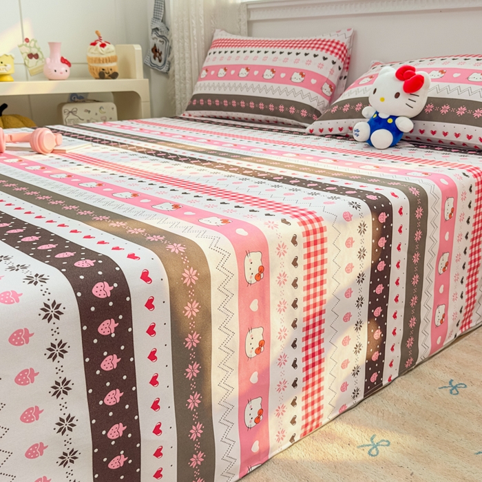 91家纺网 家纺一手货源 找家纺 爱彼家纺 2026夏季热门新款费尔岛小马风格原棉老粗布床单席子凉席三件套-费尔岛风格 甜梦kitt