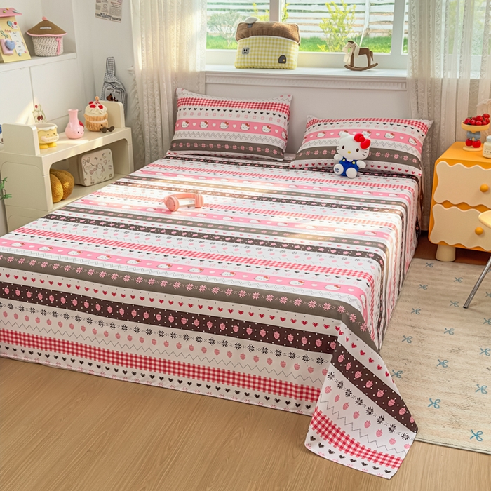 91家纺网 家纺一手货源 找家纺 爱彼家纺 2026夏季热门新款费尔岛小马风格原棉老粗布床单席子凉席三件套-费尔岛风格 甜梦kitt