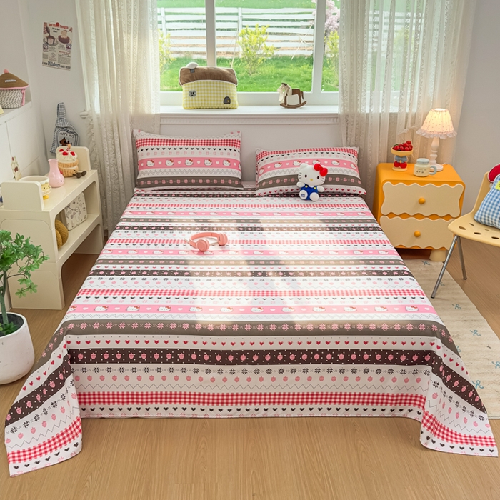 91家纺网 家纺一手货源 找家纺 爱彼家纺 2026夏季热门新款费尔岛小马风格原棉老粗布床单席子凉席三件套-费尔岛风格 甜梦kitt