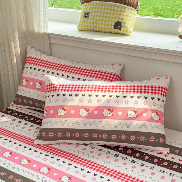 91家纺网 家纺一手货源 找家纺 爱彼家纺 2026夏季热门新款费尔岛小马风格原棉老粗布床单席子凉席三件套-费尔岛风格 甜梦kitt