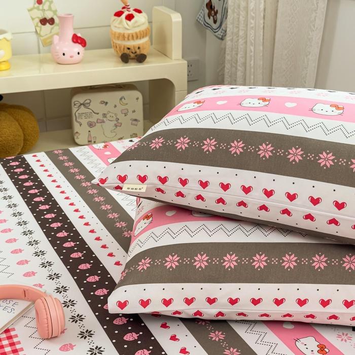 91家纺网 家纺一手货源 找家纺 爱彼家纺 2026夏季热门新款费尔岛小马风格原棉老粗布床单席子凉席三件套-费尔岛风格 甜梦kitt