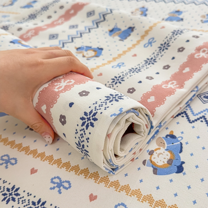 91家纺网 家纺一手货源 找家纺 爱彼家纺 2026夏季热门新款费尔岛小马风格原棉老粗布床单席子凉席三件套-费尔岛风格 奶蓝小马