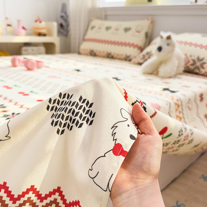 91家纺网 家纺一手货源 找家纺 爱彼家纺 2026夏季热门新款费尔岛小马风格原棉老粗布床单席子凉席三件套-费尔岛风格 西高地