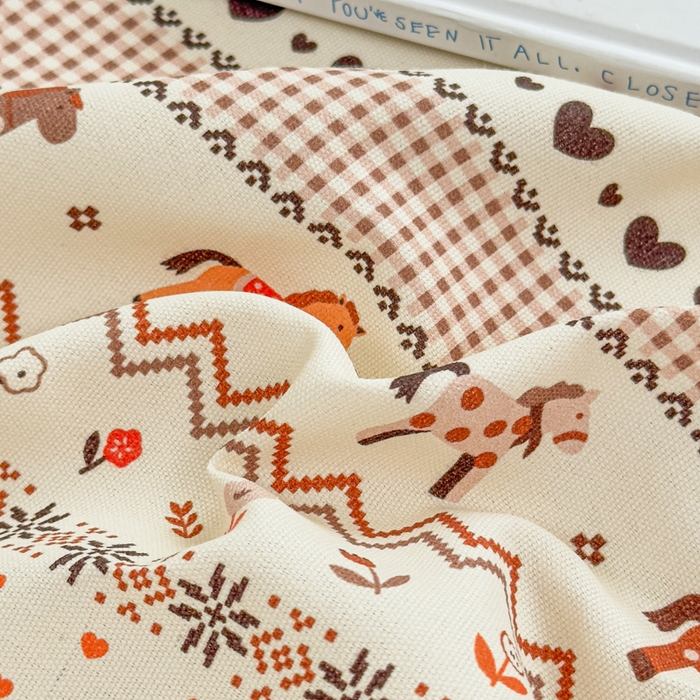 91家纺网 家纺一手货源 找家纺 爱彼家纺 2026夏季热门新款费尔岛小马风格原棉老粗布床单席子凉席三件套-费尔岛风格 小马牧歌