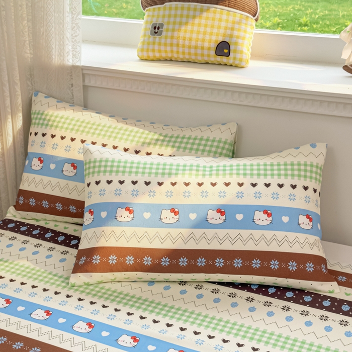 91家纺网 家纺一手货源 找家纺 爱彼家纺 2026夏季热门新款费尔岛小马风格原棉老粗布床单席子凉席三件套-费尔岛风格 雪花kitt