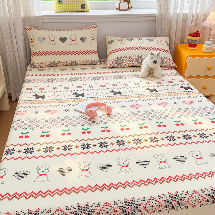 91家纺网 家纺一手货源 找家纺 爱彼家纺 2026夏季热门新款费尔岛小马风格原棉老粗布床单席子凉席三件套-费尔岛风格 西高地