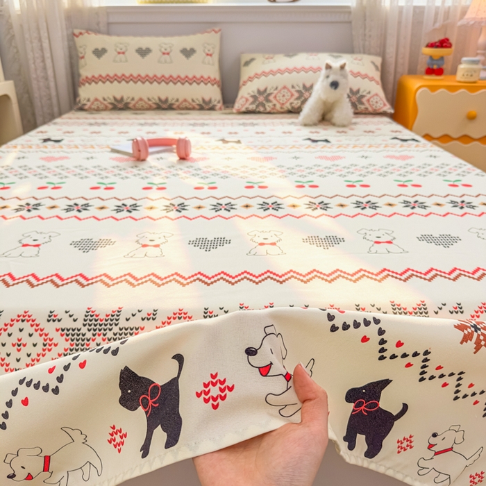 91家纺网 家纺一手货源 找家纺 爱彼家纺 2026夏季热门新款费尔岛小马风格原棉老粗布床单席子凉席三件套-费尔岛风格 西高地