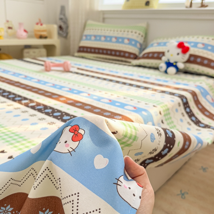 91家纺网 家纺一手货源 找家纺 爱彼家纺 2026夏季热门新款费尔岛小马风格原棉老粗布床单席子凉席三件套-费尔岛风格 雪花kitt