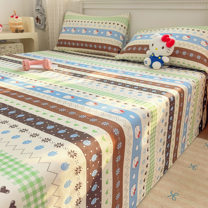 91家纺网 家纺一手货源 找家纺 爱彼家纺 2026夏季热门新款费尔岛小马风格原棉老粗布床单席子凉席三件套-费尔岛风格 雪花kitt