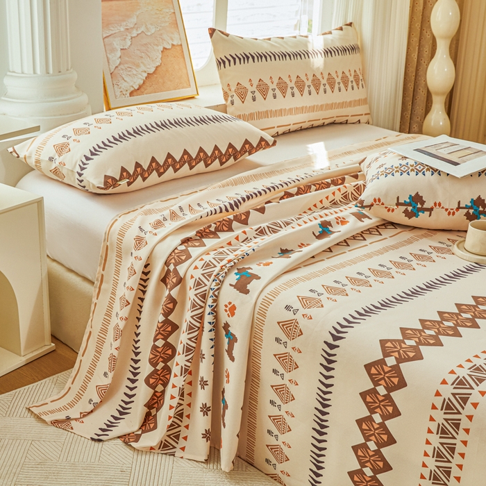 91家纺网 家纺一手货源 找家纺 爱彼家纺 2026夏季热门新款费尔岛小马风格原棉老粗布床单席子凉席三件套-费尔岛风格 摩洛哥小狗