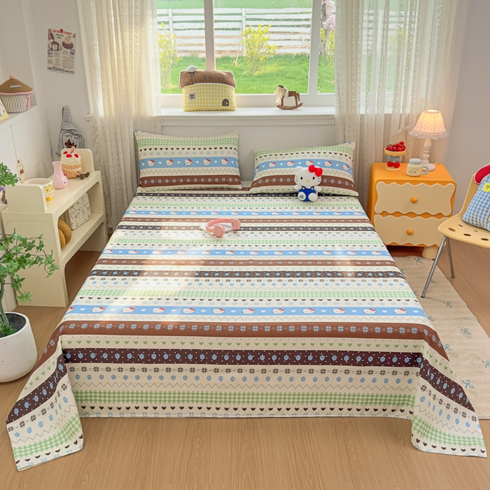 91家纺网 家纺一手货源 找家纺 爱彼家纺 2026夏季热门新款费尔岛小马风格原棉老粗布床单席子凉席三件套-费尔岛风格 雪花kitt