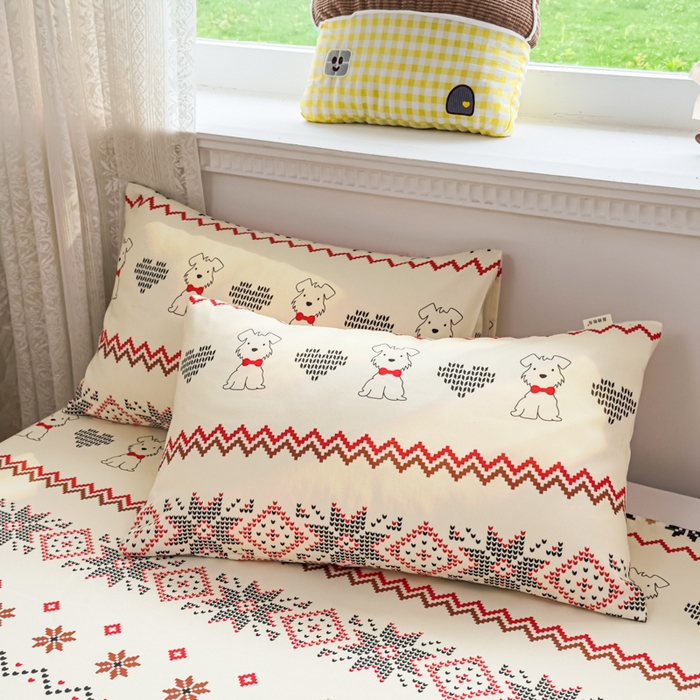 91家纺网 家纺一手货源 找家纺 爱彼家纺 2026夏季热门新款费尔岛小马风格原棉老粗布床单席子凉席三件套-费尔岛风格 西高地