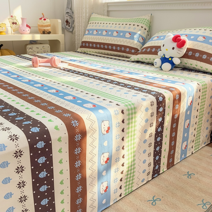 91家纺网 家纺一手货源 找家纺 爱彼家纺 2026夏季热门新款费尔岛小马风格原棉老粗布床单席子凉席三件套-费尔岛风格 雪花kitt