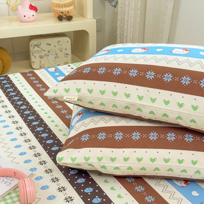 91家纺网 家纺一手货源 找家纺 爱彼家纺 2026夏季热门新款费尔岛小马风格原棉老粗布床单席子凉席三件套-费尔岛风格 雪花kitt