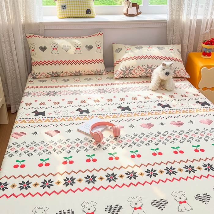 91家纺网 家纺一手货源 找家纺 爱彼家纺 2026夏季热门新款费尔岛小马风格原棉老粗布床单席子凉席三件套-费尔岛风格 西高地