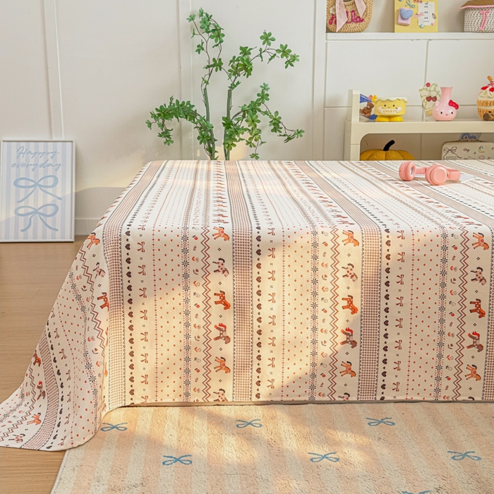 91家纺网 家纺一手货源 找家纺 爱彼家纺 2026夏季热门新款费尔岛小马风格原棉老粗布床单席子凉席三件套-费尔岛风格 小马牧歌