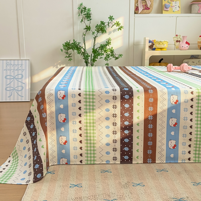 91家纺网 家纺一手货源 找家纺 爱彼家纺 2026夏季热门新款费尔岛小马风格原棉老粗布床单席子凉席三件套-费尔岛风格 雪花kitt