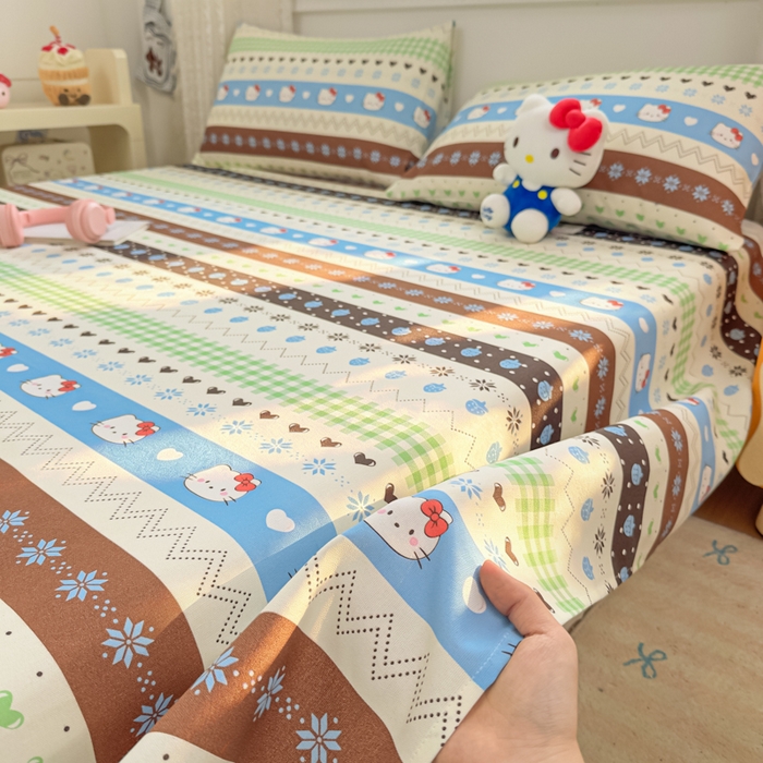 91家纺网 家纺一手货源 找家纺 爱彼家纺 2026夏季热门新款费尔岛小马风格原棉老粗布床单席子凉席三件套-费尔岛风格 雪花kitt