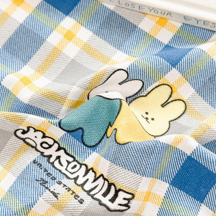 91家纺网 家纺一手货源 找家纺 爱彼家纺 2026夏季热门新款费尔岛小马风格原棉老粗布床单席子凉席三件套-费尔岛风格 格子小兔