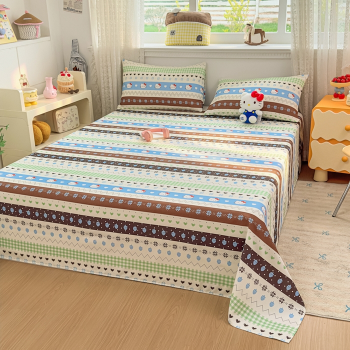 91家纺网 家纺一手货源 找家纺 爱彼家纺 2026夏季热门新款费尔岛小马风格原棉老粗布床单席子凉席三件套-费尔岛风格 雪花kitt