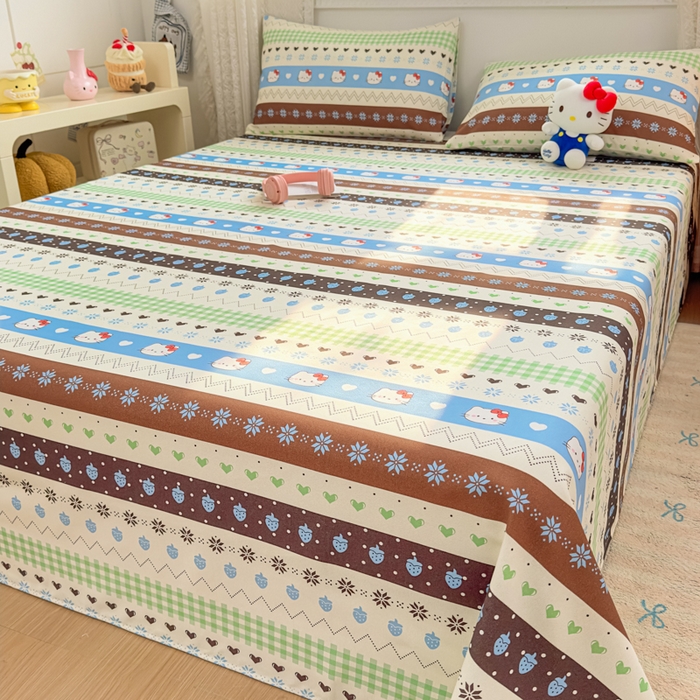 91家纺网 家纺一手货源 找家纺 爱彼家纺 2026夏季热门新款费尔岛小马风格原棉老粗布床单席子凉席三件套-费尔岛风格 雪花kitt