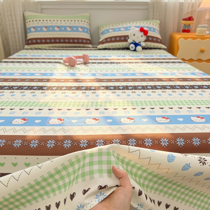 91家纺网 家纺一手货源 找家纺 爱彼家纺 2026夏季热门新款费尔岛小马风格原棉老粗布床单席子凉席三件套-费尔岛风格 雪花kitt