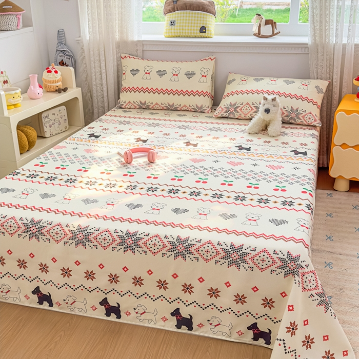 91家纺网 家纺一手货源 找家纺 爱彼家纺 2026夏季热门新款费尔岛小马风格原棉老粗布床单席子凉席三件套-费尔岛风格 西高地