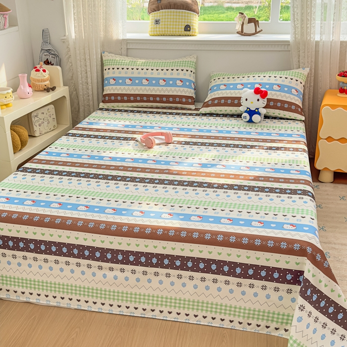 91家纺网 家纺一手货源 找家纺 爱彼家纺 2026夏季热门新款费尔岛小马风格原棉老粗布床单席子凉席三件套-费尔岛风格 雪花kitt