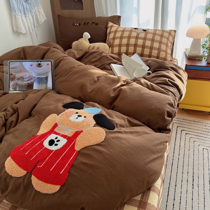 91家纺网 家纺一手货源 找家纺 （总）顾里家纺 2026新款治愈韩风毛巾绣云朵棉四件套