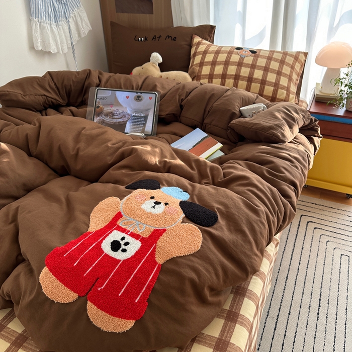 91家纺网 家纺一手货源 找家纺 （总）顾里家纺 2026新款治愈韩风毛巾绣云朵棉四件套