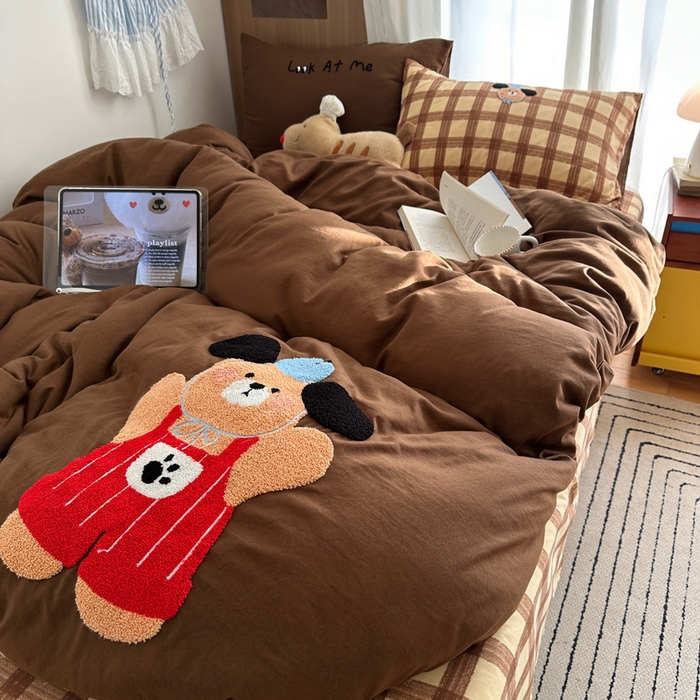 91家纺网 家纺一手货源 找家纺 （总）顾里家纺 2026新款治愈韩风毛巾绣云朵棉四件套