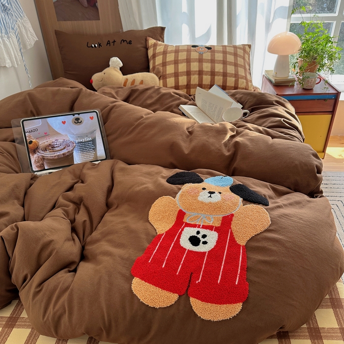 91家纺网 家纺一手货源 找家纺 （总）顾里家纺 2026新款治愈韩风毛巾绣云朵棉四件套