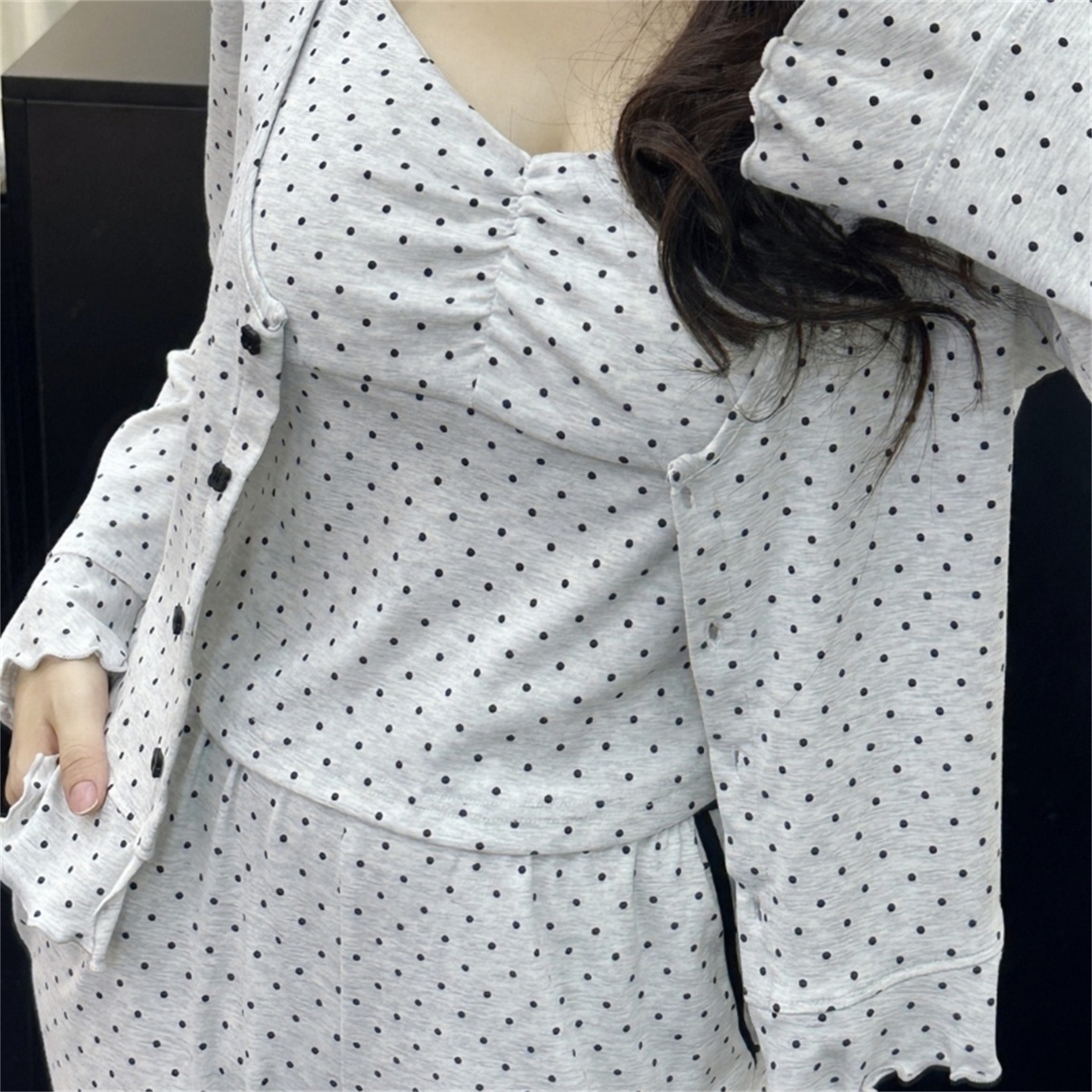 91家纺网 家纺一手货源 找家纺 （总）妍景家居生活馆 2026新款经典三件套波点家居服