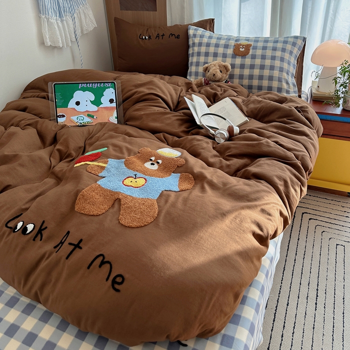 91家纺网 家纺一手货源 找家纺 （总）顾里家纺 2026新款治愈韩风毛巾绣云朵棉四件套