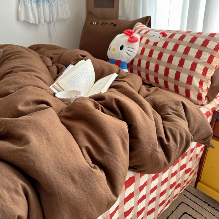 91家纺网 家纺一手货源 找家纺 顾里家纺 2026新款治愈韩风毛巾绣云朵棉四件套 招财猫