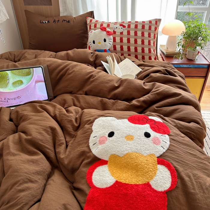 91家纺网 家纺一手货源 找家纺 顾里家纺 2026新款治愈韩风毛巾绣云朵棉四件套 招财猫