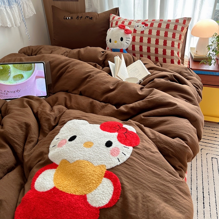 91家纺网 家纺一手货源 找家纺 顾里家纺 2026新款治愈韩风毛巾绣云朵棉四件套 招财猫