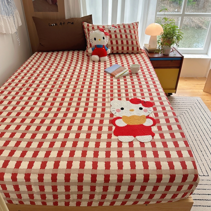 91家纺网 家纺一手货源 找家纺 顾里家纺 2026新款治愈韩风毛巾绣云朵棉四件套 招财猫