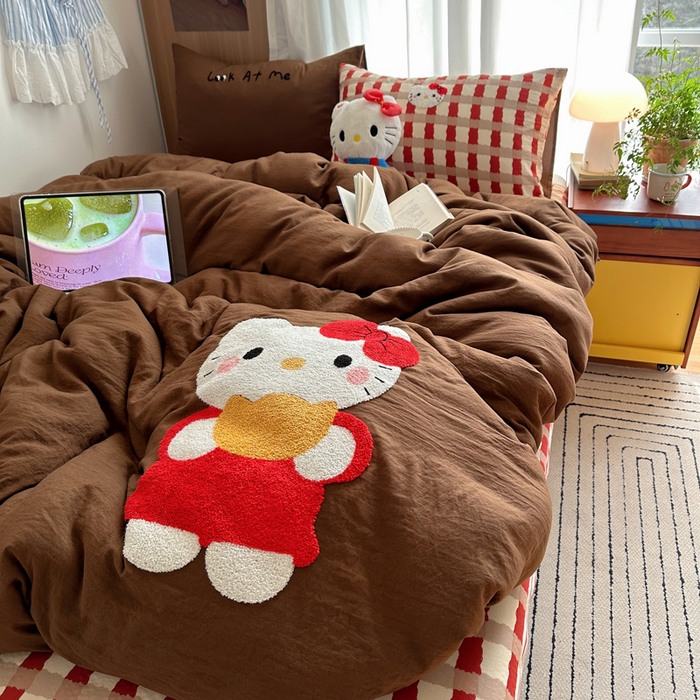 91家纺网 家纺一手货源 找家纺 顾里家纺 2026新款治愈韩风毛巾绣云朵棉四件套 招财猫