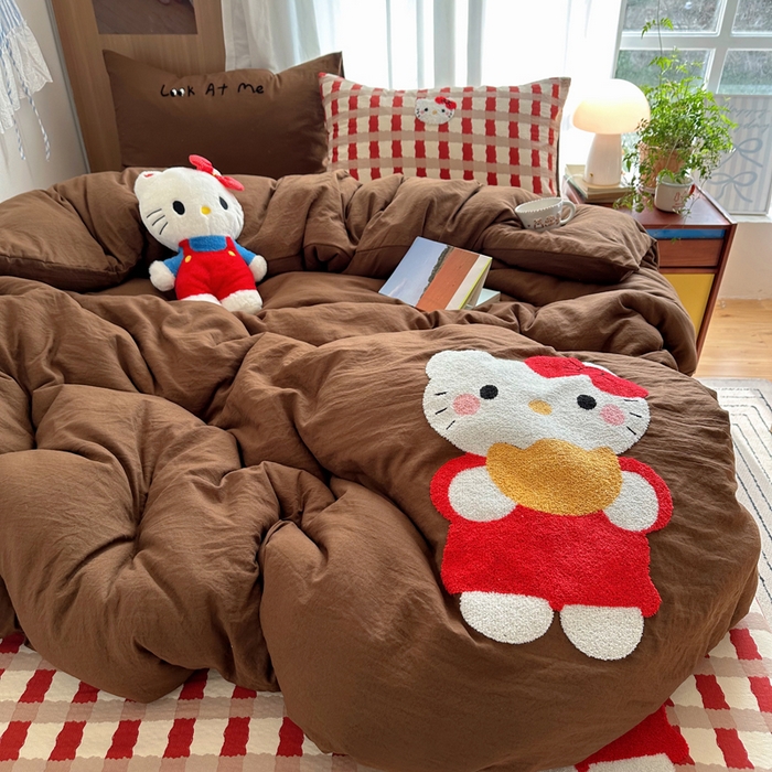 91家纺网 家纺一手货源 找家纺 顾里家纺 2026新款治愈韩风毛巾绣云朵棉四件套 招财猫