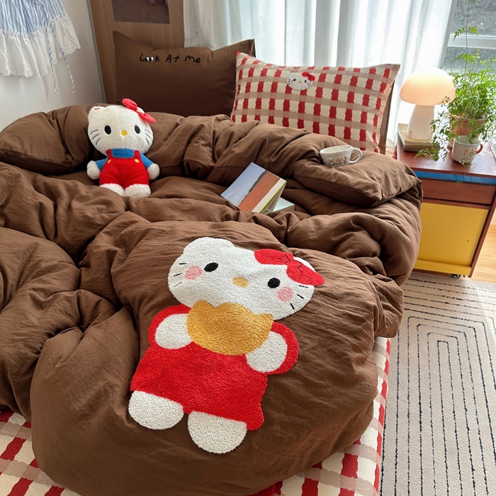 91家纺网 家纺一手货源 找家纺 顾里家纺 2026新款治愈韩风毛巾绣云朵棉四件套 招财猫