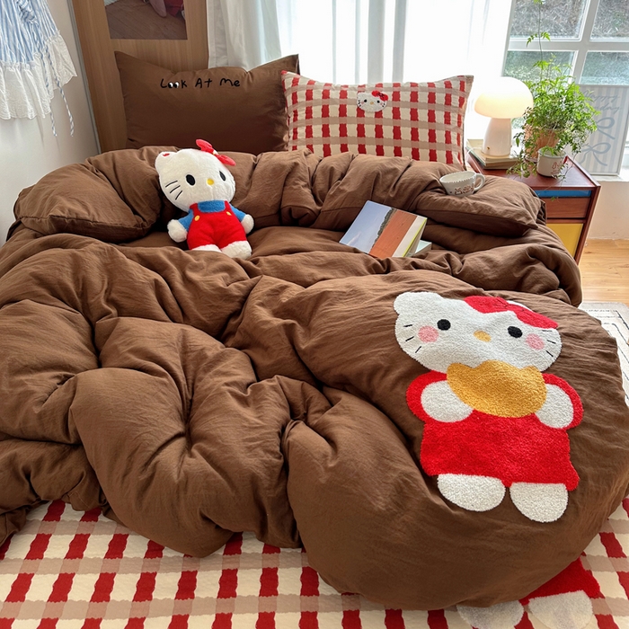 91家纺网 家纺一手货源 找家纺 顾里家纺 2026新款治愈韩风毛巾绣云朵棉四件套 招财猫