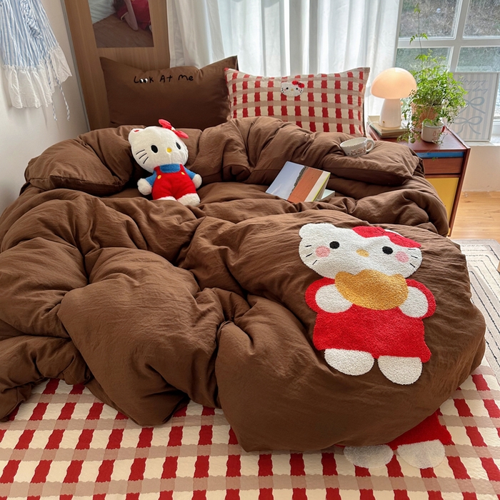 91家纺网 家纺一手货源 找家纺 顾里家纺 2026新款治愈韩风毛巾绣云朵棉四件套 招财猫