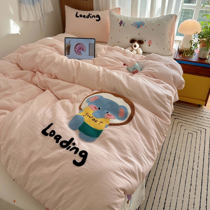 顾里家纺 2026新款治愈韩风毛巾绣云朵棉四件套 甜品小象