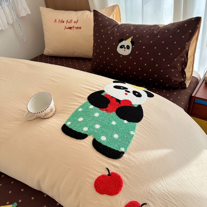 91家纺网 家纺一手货源 找家纺 顾里家纺 2026新款治愈韩风毛巾绣云朵棉四件套 苹果奥利熊